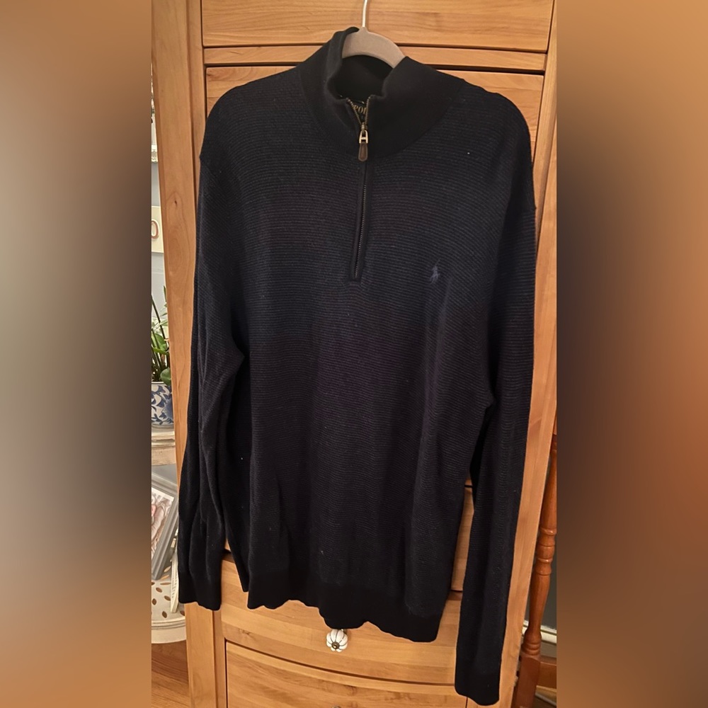 Polo Ralph Lauren Men's XXL Navy Blue Half Zip Merino Wool Pullover Sweater